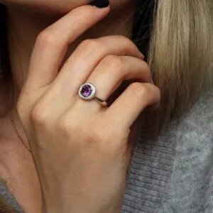Amethyst Diamond Engagement Ring 14K White Gold