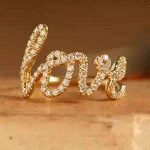 Diamond Yellow gold cursive ring