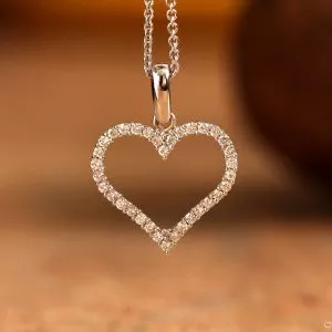Open Heart Diamond Pendant 14K White Gold