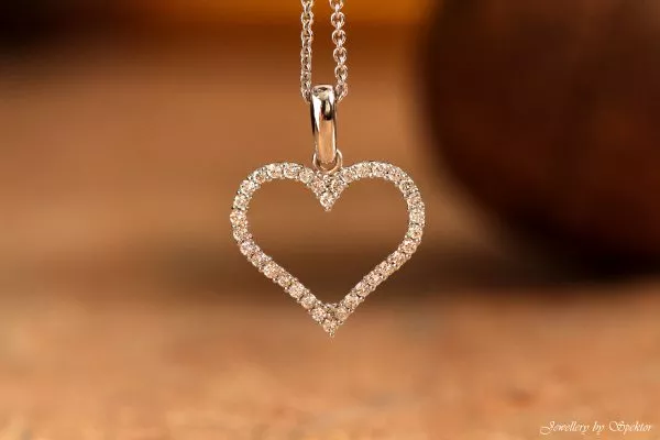 Open Heart Diamond Pendant 14K White Gold