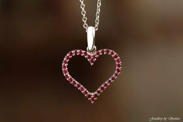 Ruby Open Heart Pendant 14K White Gold