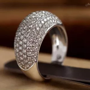 Dome Pave Diamond Ring 18K White Gold