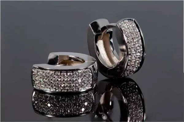 Diamond Huggie Hoop Earrings 14K White Gold - Image 6