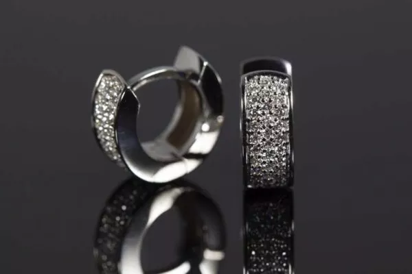 Diamond Huggie Hoop Earrings 14K White Gold - Image 8