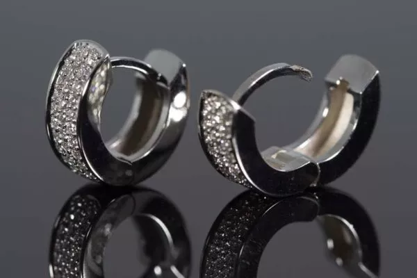 Diamond Huggie Hoop Earrings 14K White Gold - Image 5