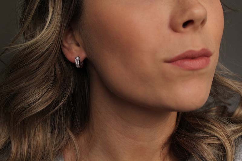 Diamond Huggie Hoop Earrings 14K White Gold | Jewellery By Spektor