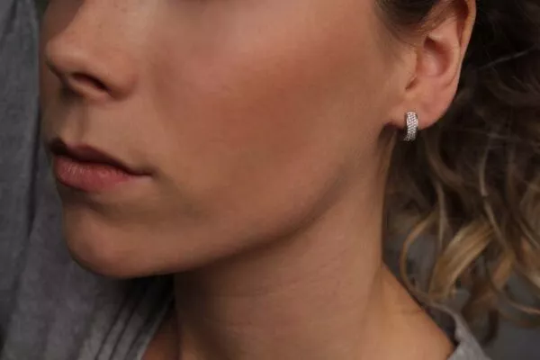 Diamond Huggie Hoop Earrings 14K White Gold - Image 2