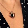 diamond heart necklace on neck