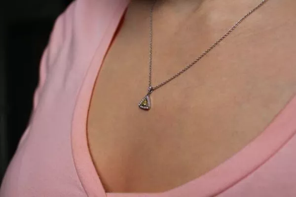 Yellow And White Diamond Triangle Gold Pendant - Image 2