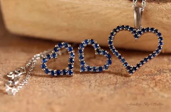 Sapphire Open Heart Pendant 14K White Gold - Image 3