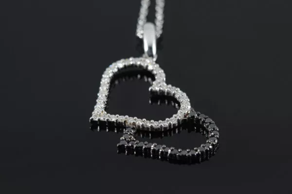 Double Heart 14K Gold Diamond Necklace - Image 5