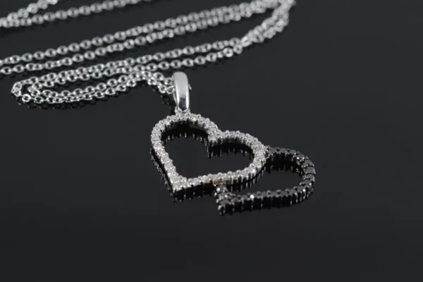 Double Heart 14K Gold Diamond Necklace - Image 4