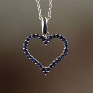 Sapphire Open Heart Pendant 14K White Gold