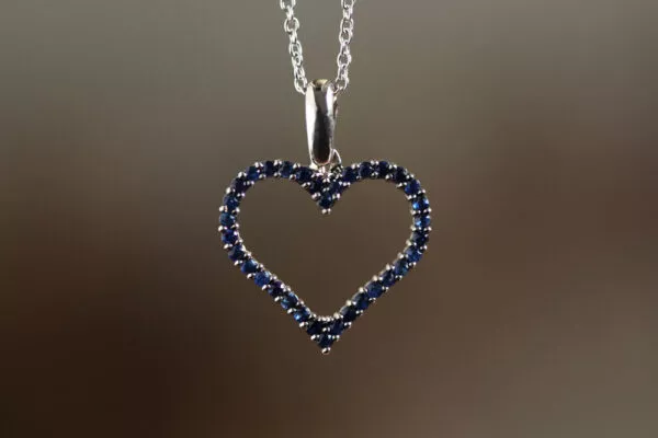 Sapphire Open Heart Pendant 14K White Gold