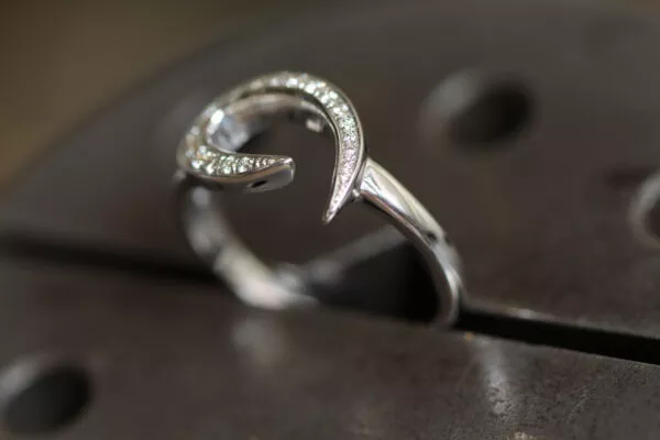 Wave Shape Diamond Ring 18K White Gold - Image 6