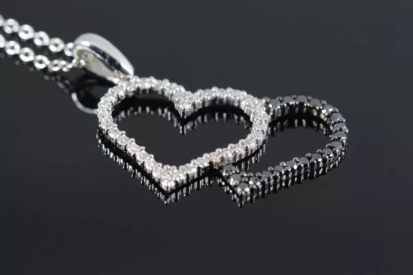 Double Heart 14K Gold Diamond Necklace - Image 2