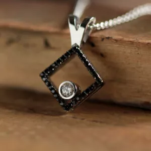 Black Diamond Square Pendant 14K White Gold