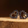 14K White Gold Open Heart Sapphire Stud Earrings - Image 5
